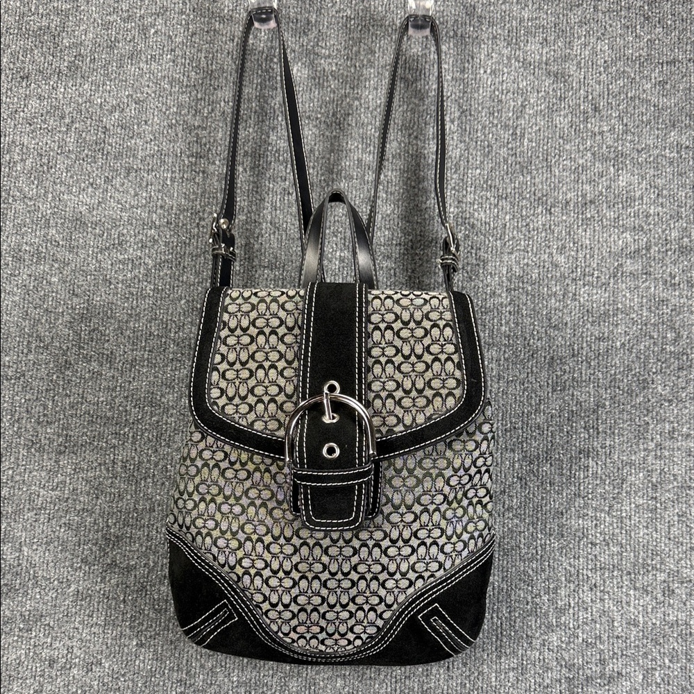 Coach Imitation Soho Signature Backpack Jacquard and Black Suede - Nice!